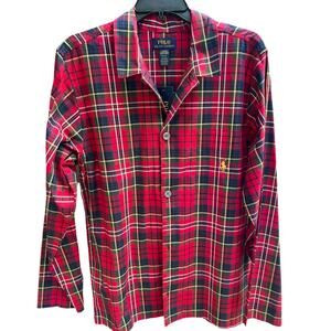 Polo Ralph Lauren Pajama Shirt Top  Yellow Pony | Mens L Cotton Poplin Red Plaid